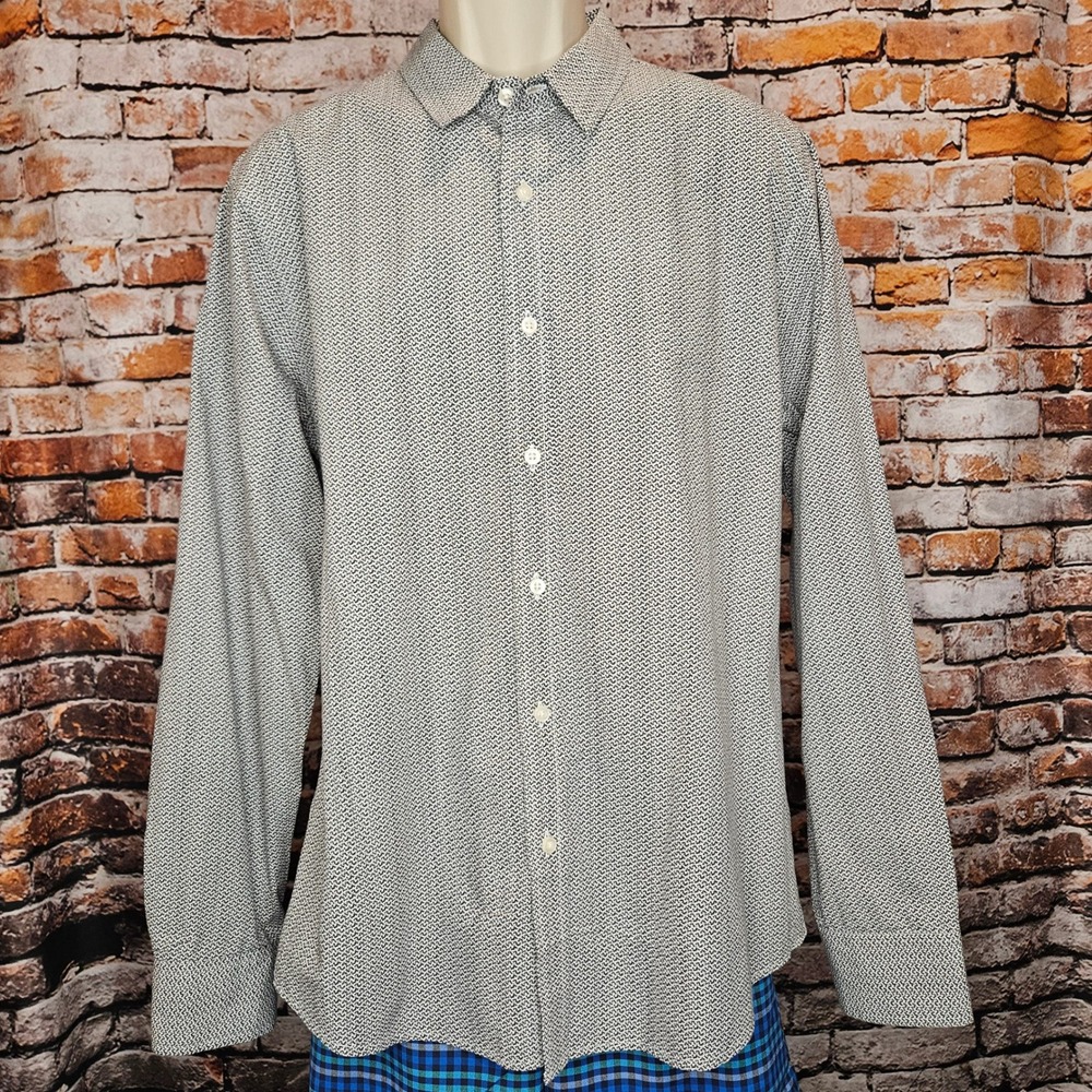 American Rag Mens Long Sleeve Button Up Shirt Black White Geometric Large 33867